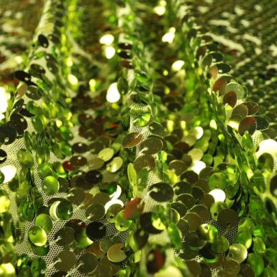 100% Polyester Mesh with Sequin Green Embellishments