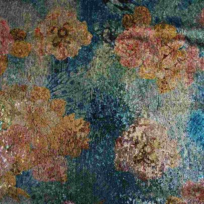 100% Polyester Mesh with Sequin Blue/ Silver Floral Embellishments