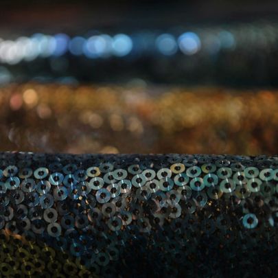 100% Polyester Mesh with Sequin Blue/ Silver Floral Embellishments