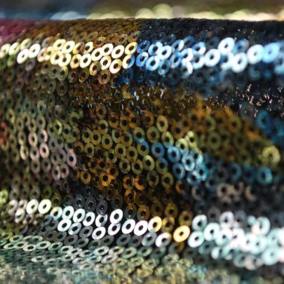 100% Polyester Mesh with Sequin Blue/ Silver Floral Embellishments