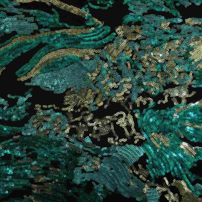 100% Polyester Mesh with Sequin Light Blue/ Silver Floral Embellishments