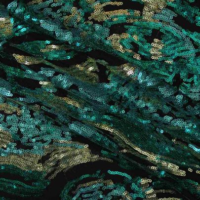 100% Polyester Mesh with Sequin Light Blue/ Silver Floral Embellishments