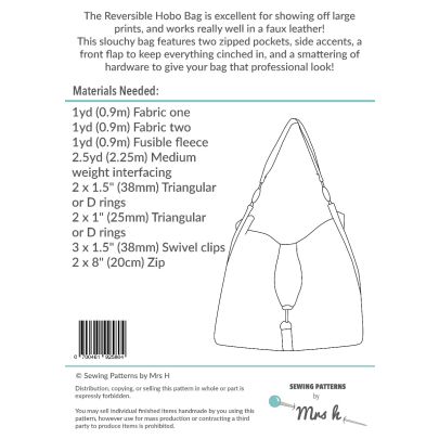 The Reversible Hobo Bag Pattern - Mrs H