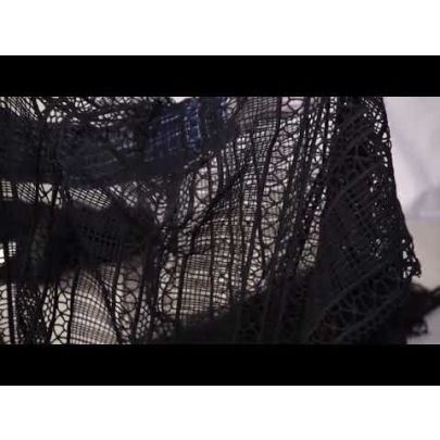 Black Panelled Guipure Lace - French lace collection that boasts a stunning black metallic guipure lace