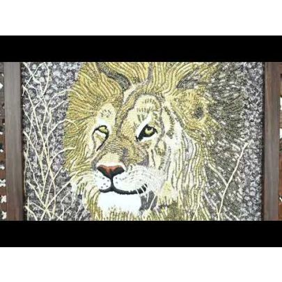 Wall Artwork of Lion for Interiors with Sequins and Threads