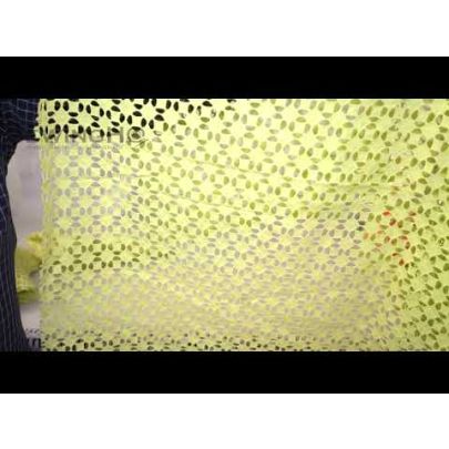 Lime Green Geometrical Cotton Lace - thick lime green geometric cotton lace is from Solstiss