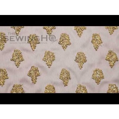 Alberta Embroidery - is adorned with cut bugle beads and golden yarn