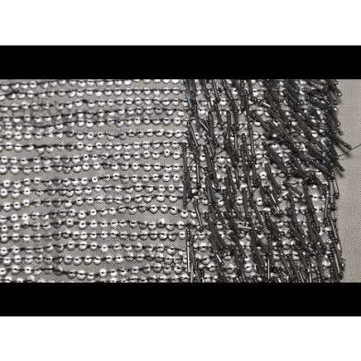 Azalea Embroidery - features disc-shaped sequins and a web pattern made with bugle beads on tulle fabric