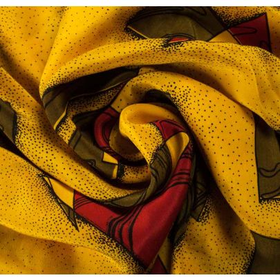 Crepe De Chine Yellow Abstract Print 