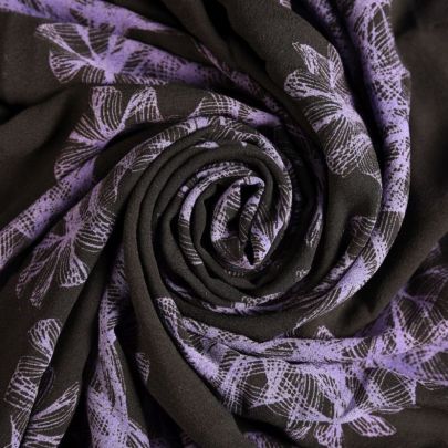 Polyester Crepe  Black and Purple printed  fabric (105cm x220 cm Remnant) 