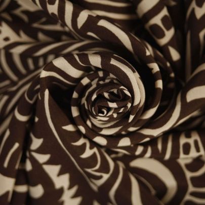 100% Polyester Abstract Print Brown White (Remnant-90cmx85cm) 
