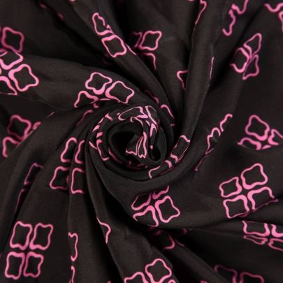 Premium Silk Smooth Satin Geometric Black (Remnants-110cmx95cm) 