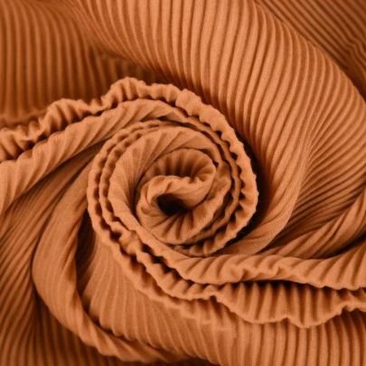 Cotton Elastane Pleated Fabric Tan Mustard Fabric (Remnant120cmx95cm) 