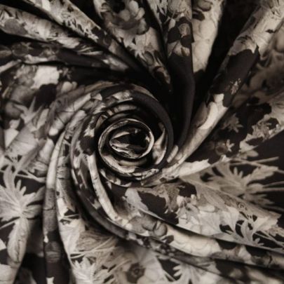Polyester Print Black Grey Floral Fabric (Remnant-145cmx105cm) 