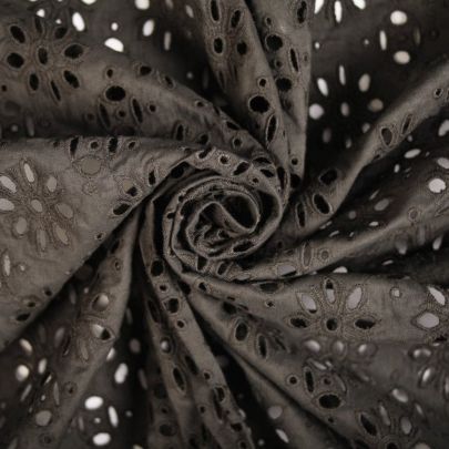 Broderie Anglaise Cotton Washed Charcoal Grey Colour fabric (95cmx70 cm Remnant) 