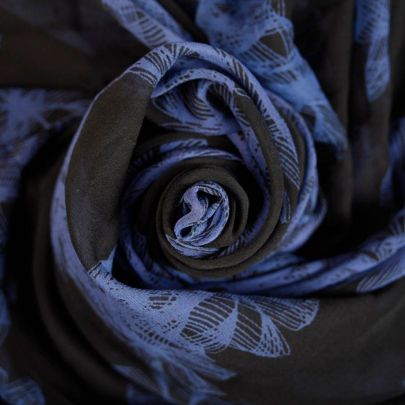 Polyester Crepe Black/Blue Print Fabric (Remnant-105cmx110cm) 