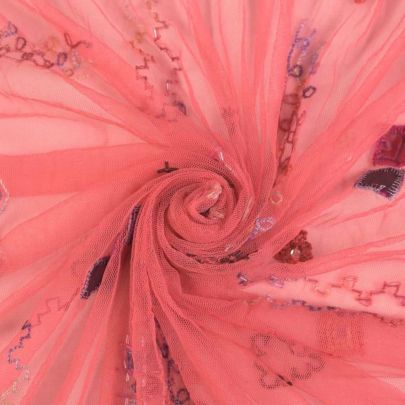 100% Polyamide Embellished Net in Pink(140cm x 95cm)