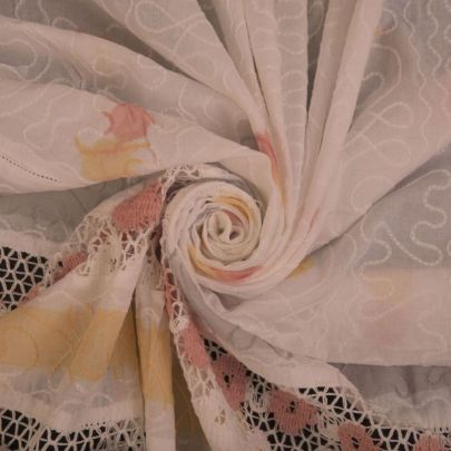 100% Cotton Fabric White Fabric Floral fabric (290 x 105cm) 