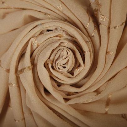 Silk Crepe Embroidered Beige Fabric (Remnant-120cmx105cm) 