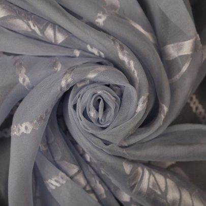 100% Polyester Chiffon Blue Floral Pattern (Remnant-75cmx100cm) 