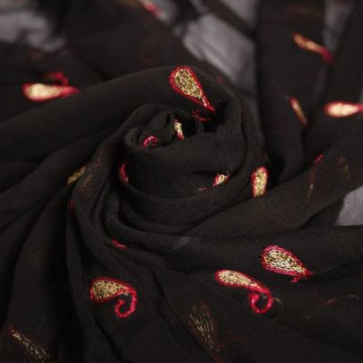 100% Polyester Chiffon Embroidered Black Fabric (Remnant-200cmx75cm) 