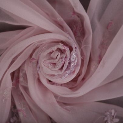 Silk Chiffon Embroidery Pink (Remnant-290cmx115cm) 