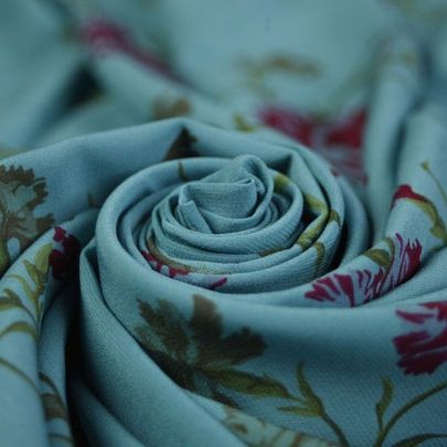 Polyester Blue Floral Print Fabric (Remnant-100cmx100cm) 