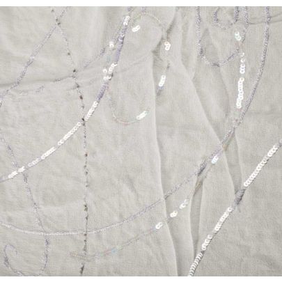 Ex Designer Silk Chiffon Lilac Embroidery  (SOLD AS 1.45 X 0.4M PIECE)