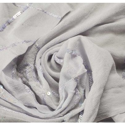 Ex Designer Silk Chiffon Lilac Embroidery  (SOLD AS 1.45 X 0.4M PIECE)