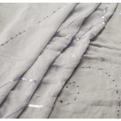 Ex Designer Silk Chiffon Lilac Embroidery  (SOLD AS 1.45 X 0.4M PIECE)