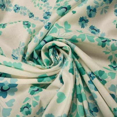 100% Cotton Fabric Blue Fabric Liberty Art Fabric Aqua Florals Fabric (100x34cm piece) 