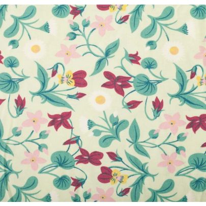 Liberty Art Fabric - Green Flowers Cotton Elastane Fabric (Sold as 1.4 x 1.3 metre piece)