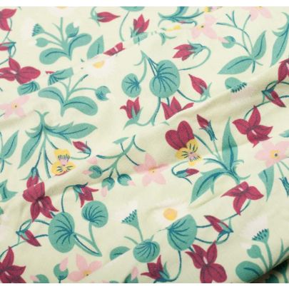 Liberty Art Fabric - Green Flowers Cotton Elastane Fabric (Sold as 1.4 x 1.3 metre piece)