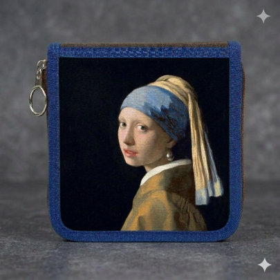 GIRL WITH A PEARL EARRING- Reclaimed Cotton Canvas Fabric- Art Printed Mini Sewing Kit- Blue